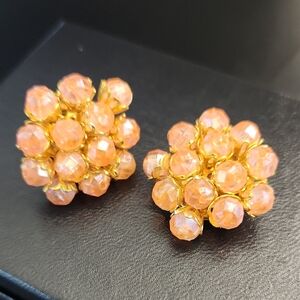 Elegant Gold and Peach Cluster Earrings